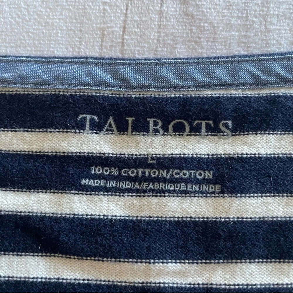 Talbots Striped Long Sleeve Top Womens L Floral Embroidered Basic Classic Preppy - Picture 11 of 15